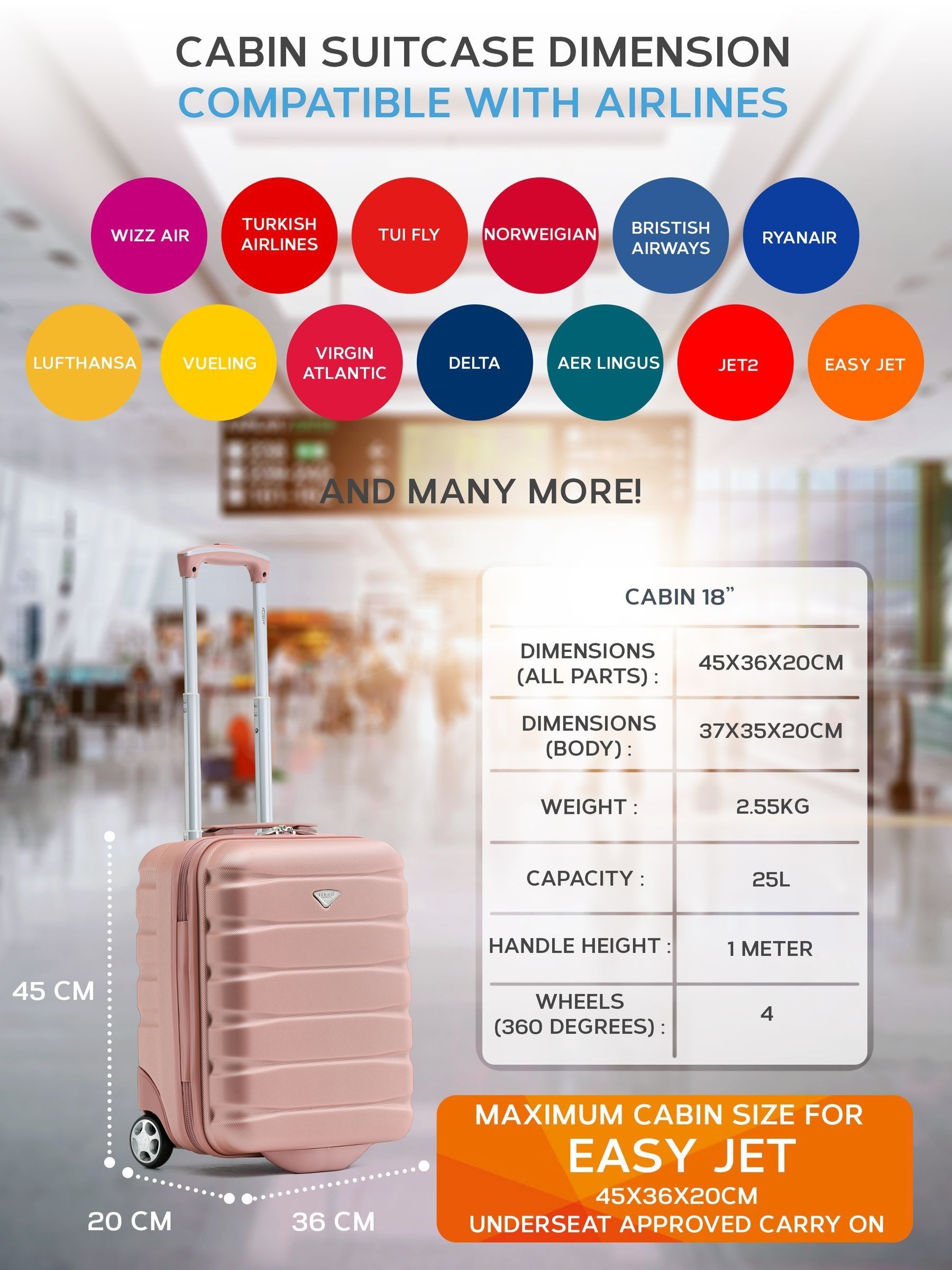 Buy Flight Knight Rose Gold 45x36x20cm EasyJet Underseat 2 Wheel