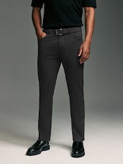 Black Slim Fit Smart Belted Printed Stretch Chinos - Image 1 of 10