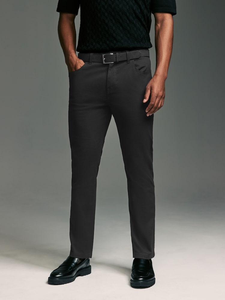 Black Slim Fit Smart Belted Printed Stretch Chinos - Image 1 of 10