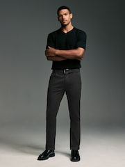 Black Slim Fit Smart Belted Printed Stretch Chinos - Image 2 of 10