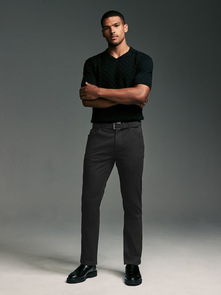 Black Slim Fit Smart Belted Printed Stretch Chinos - Image 2 of 10