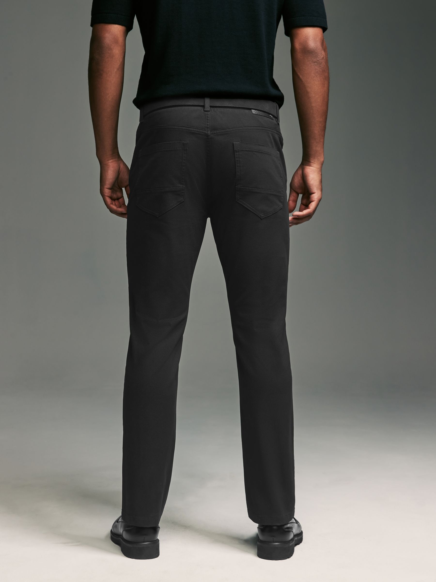 Buy Black Slim Fit Smart Belted Printed Stretch Chinos from