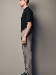Grey Slim Fit Belted Soft Touch Chino Trousers - Image 4 of 11