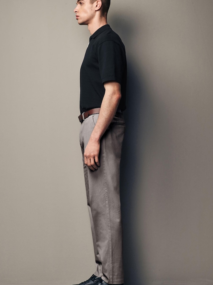 Grey Slim Fit Belted Soft Touch Chino Trousers - Image 4 of 11