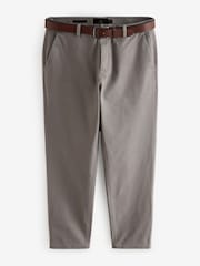 Grey Slim Fit Belted Soft Touch Chino Trousers - Image 6 of 11