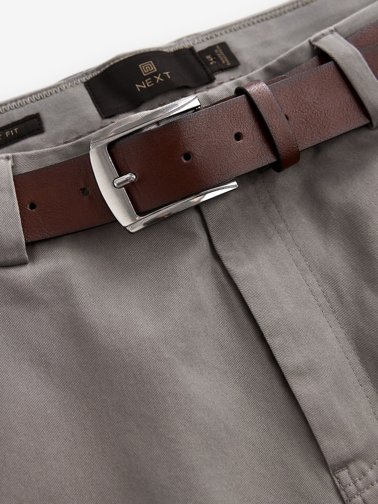 Grey Slim Fit Belted Soft Touch Chino Trousers - Image 8 of 11