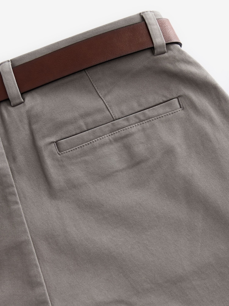 Grey Slim Fit Belted Soft Touch Chino Trousers - Image 9 of 11