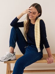Blue Navy Long Sleeve Crew Neck 100% Cotton Top - Image 1 of 11