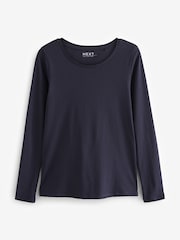Blue Navy Long Sleeve Crew Neck 100% Cotton Top - Image 10 of 11