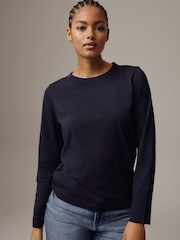 Blue Navy Long Sleeve Crew Neck 100% Cotton Top - Image 2 of 11