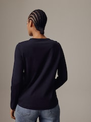 Blue Navy Long Sleeve Crew Neck 100% Cotton Top - Image 4 of 11