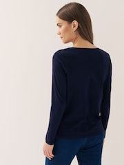 Blue Navy Long Sleeve Crew Neck 100% Cotton Top - Image 8 of 11