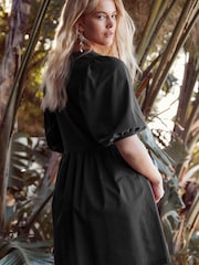 Black Puff Sleeve Mini Jersey Dress - Image 2 of 3