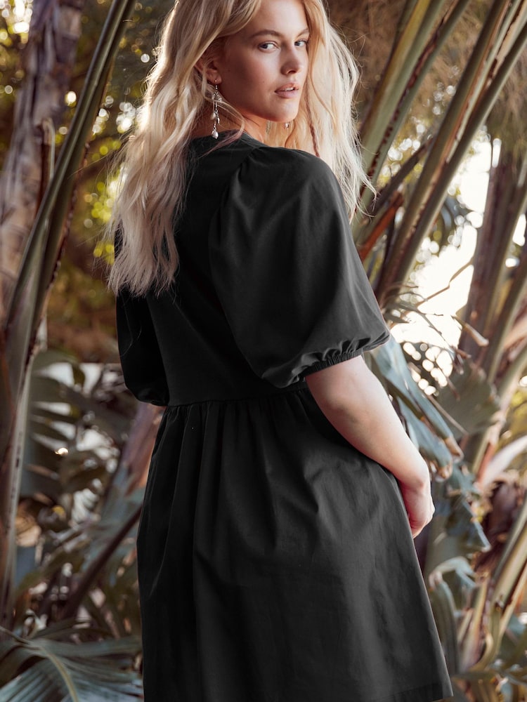 Black Puff Sleeve Mini Jersey Dress - Image 2 of 3
