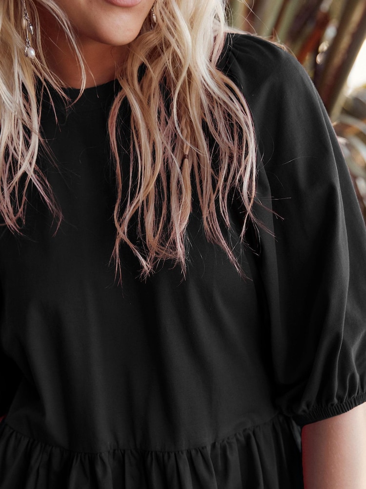 Black Puff Sleeve Mini Jersey Dress - Image 3 of 3