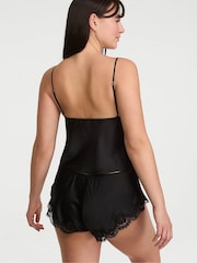 Victoria's Secret Black Satin Lace Trim Flyaway Cami Flutter Shorts Set - Image 2 of 2