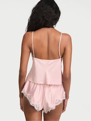 Victoria's Secret Chalk Rose Pink Satin Lace Trim Flyaway Cami Flutter Shorts Set - Image 2 of 2