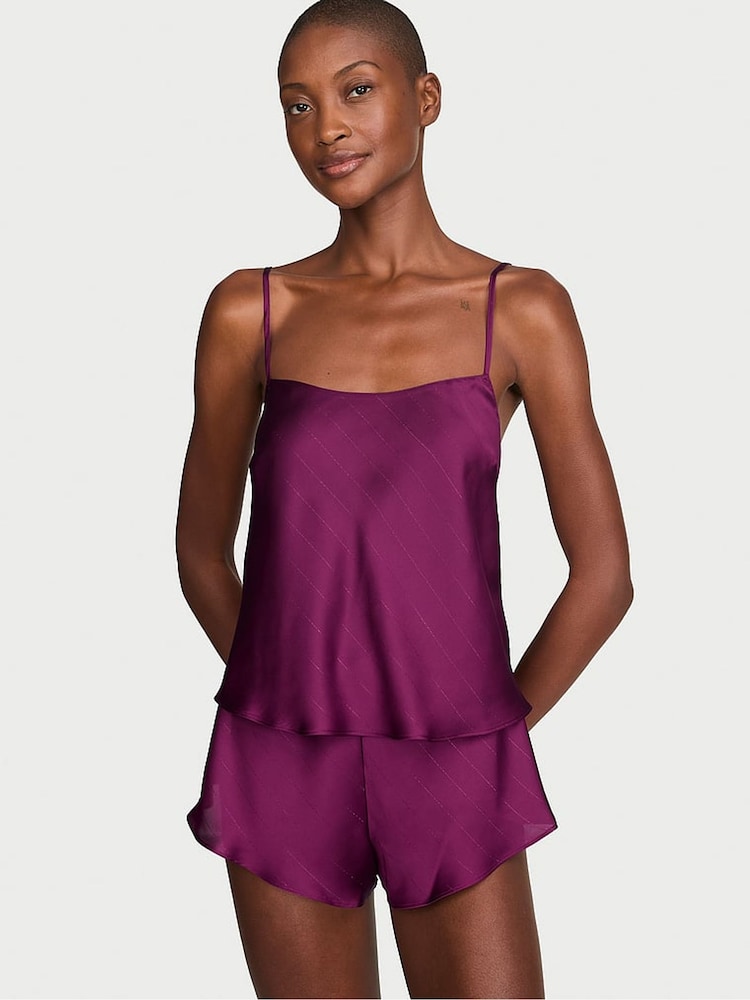 Victoria's Secret Rhubarb Purple Shimmery Satin Open Back Cami Set - Image 1 of 2