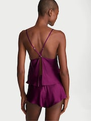 Victoria's Secret Rhubarb Purple Shimmery Satin Open Back Cami Set - Image 2 of 2