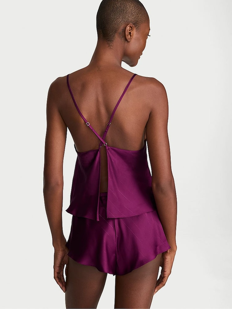 Victoria's Secret Rhubarb Purple Shimmery Satin Open Back Cami Set - Image 2 of 2