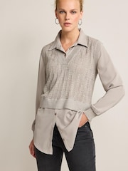Grey Pointelle Sparkle Knit Shirt Layer Jumper - Image 1 of 5