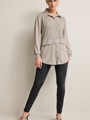 Grey Pointelle Sparkle Knit Shirt Layer Jumper - Image 2 of 5