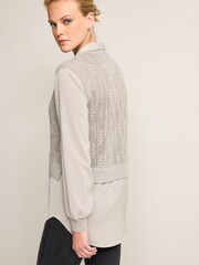 Grey Pointelle Sparkle Knit Shirt Layer Jumper - Image 4 of 5
