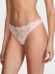 Victoria's Secret Sheer Blush Pink Thong Shine Bow Lace Knickers - Image 1 of 2