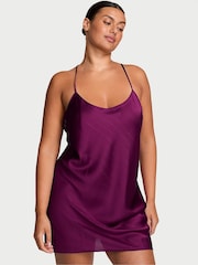 Victoria's Secret Rhubarb Purple Shimmery Short Satin Open Back Slip - Image 1 of 2
