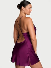 Victoria's Secret Rhubarb Purple Shimmery Short Satin Open Back Slip - Image 2 of 2