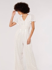 Apricot White Lace Wide Leg Jumpsuit - Image 1 of 6