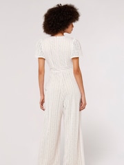 Apricot White Lace Wide Leg Jumpsuit - Image 2 of 6