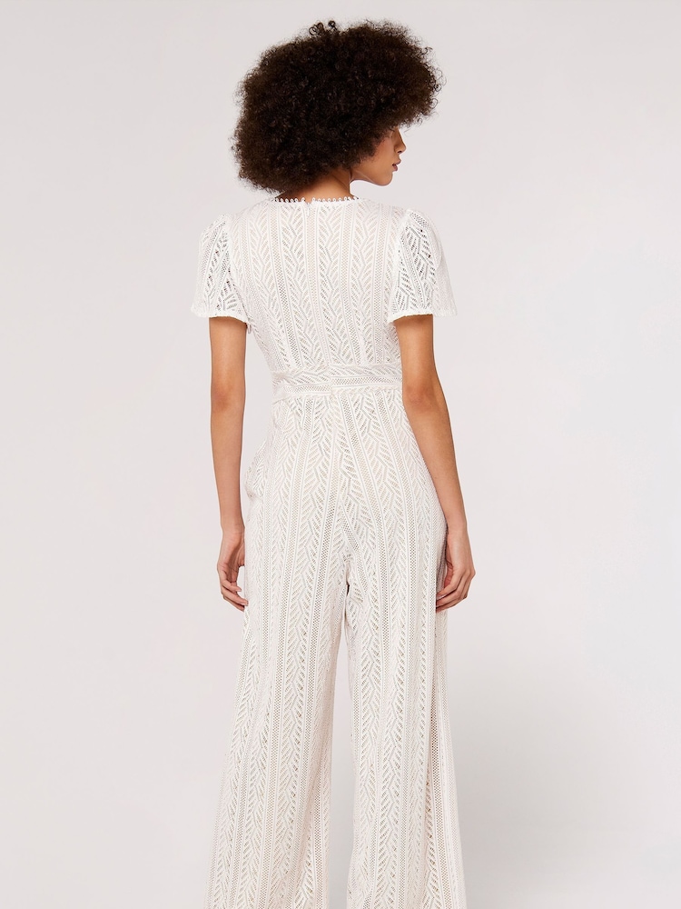 Apricot White Lace Wide Leg Jumpsuit - Image 2 of 6