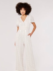 Apricot White Lace Wide Leg Jumpsuit - Image 3 of 6