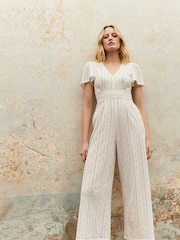 Apricot White Lace Wide Leg Jumpsuit - Image 5 of 6