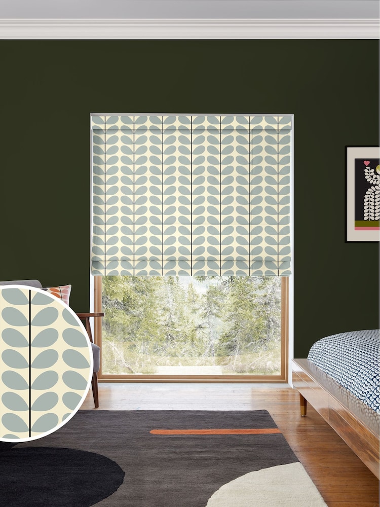 Orla Kiely Blue 100% Cotton Two Colour Stem Made To Measure Roman Blind - Image 1 of 6