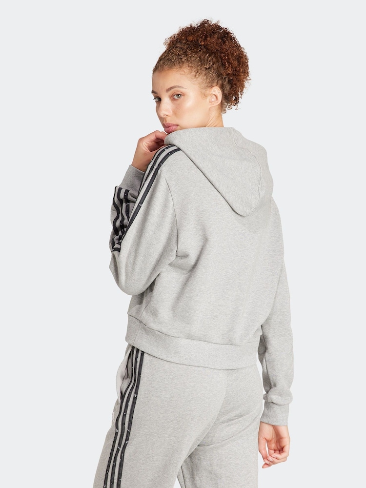 adidas Grey Sportswear Essentials 3-Stripes Animal Print Relaxed Hoodie - Image 2 of 7 adidas Grey Sportswear Essentials 3-Stripes Animal Print Relaxed Hoodie - Image 2 of 7