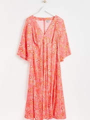 Oliver Bonas Pink Petal and Paisley Print Midi Dress - Image 4 of 9