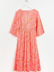 Oliver Bonas Pink Petal and Paisley Print Midi Dress - Image 5 of 9
