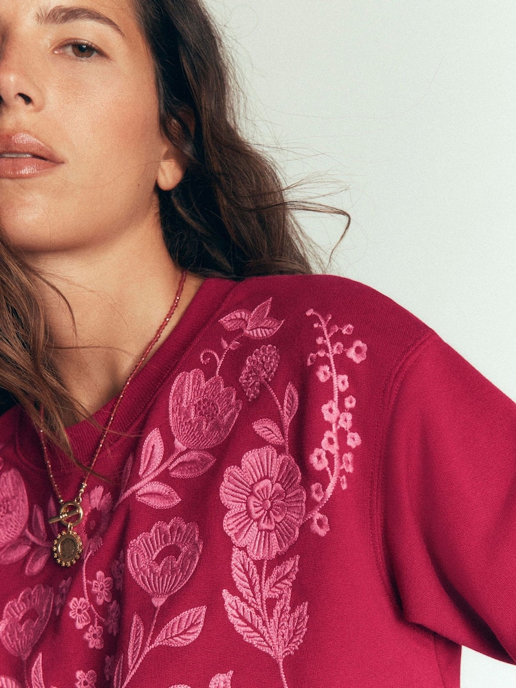 Boden Pink Emi Embroidered Sweatshirt - Image 2 of 5 Boden Pink Emi Embroidered Sweatshirt - Image 2 of 5