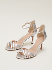 Phase Eight Silver Metallic Leather Strappy Heeled Sandals - Image 6 of 7