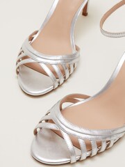Phase Eight Silver Metallic Leather Strappy Heeled Sandals - Image 7 of 7