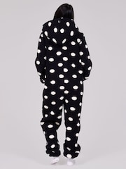 Loungeable Black Polka Dot Cosy Borg Fleece Hooded All In One - Image 2 of 5