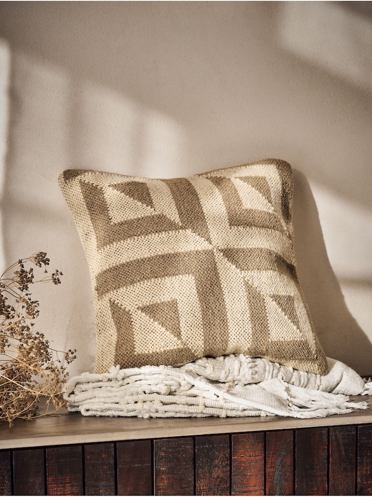 French Connection Natural Sundial Woven Wool Cushion - Image 1 of 4