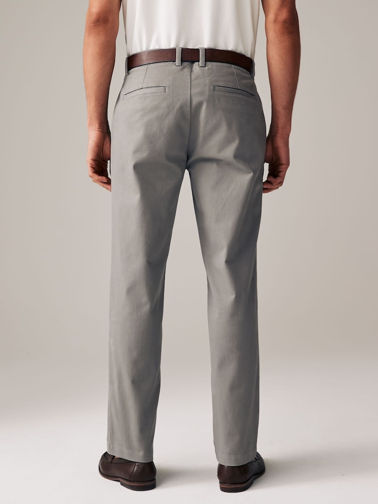 Grey Straight Fit Belted Soft Touch Chino Trousers - Image 3 of 10