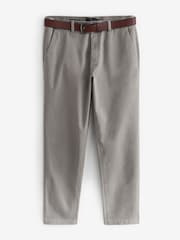 Gris - Corte recto - Pantalones chinos de tacto suave con cinturón - Imagen 7 de 10