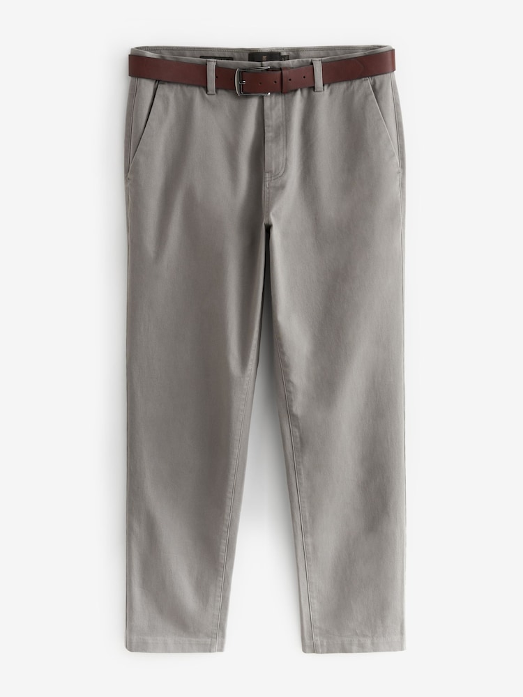Grey Straight Fit Belted Soft Touch Chino Trousers - Image 7 of 10