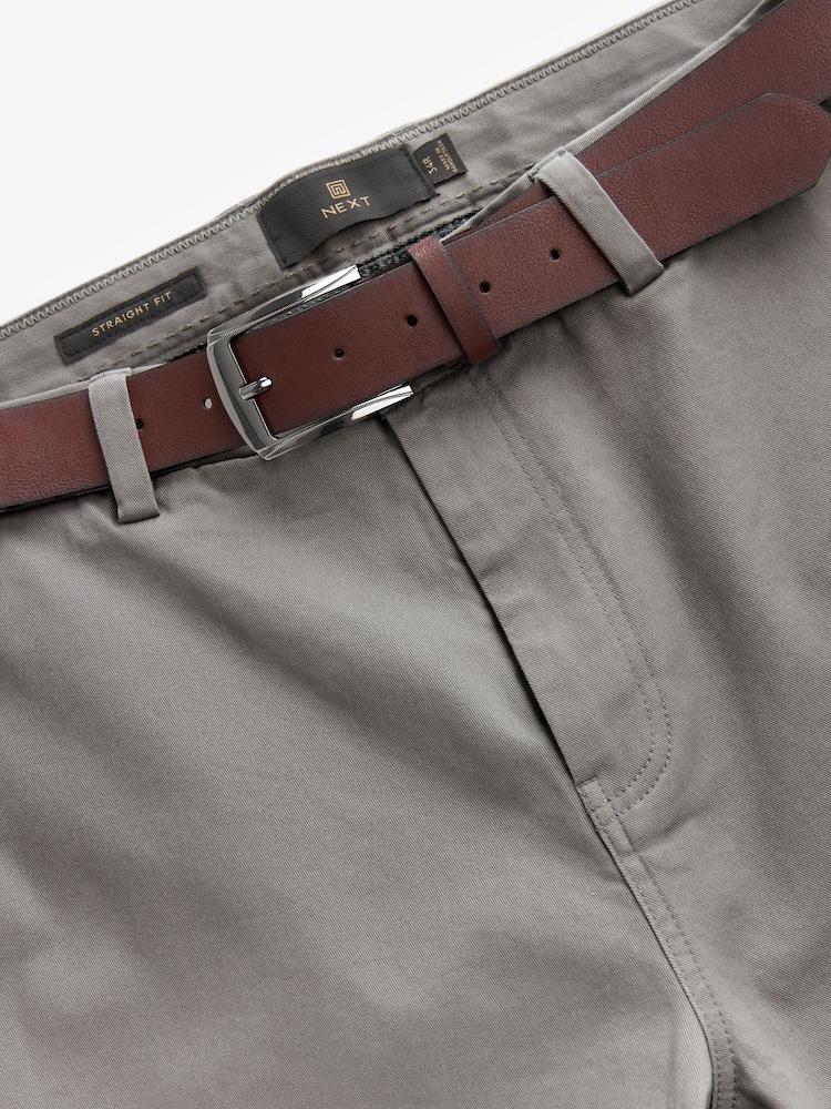 Grey Straight Fit Belted Soft Touch Chino Trousers - Image 8 of 10