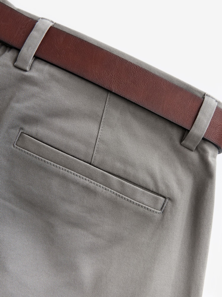 Grey Straight Fit Belted Soft Touch Chino Trousers - Image 9 of 10