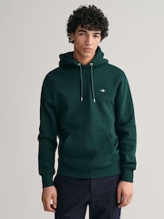 GANT Tartan Green Regular Fit Shield Logo Hoodie - Image 1 of 4